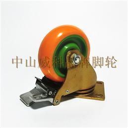 4寸韩式绿尼龙芯黄PU平底双刹脚轮